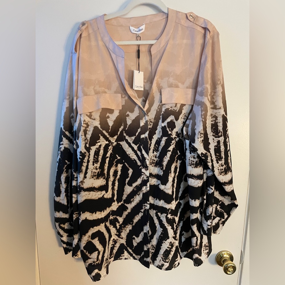 Calvin Klein Ombre Animal Print Blouse 3X NWT